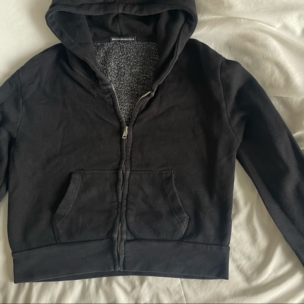 trendy cropped zip-up black brandy melville sweater